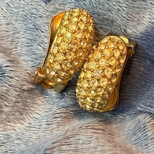 Vintage Christian Dior Gold Crystal Clip-on  Earrings